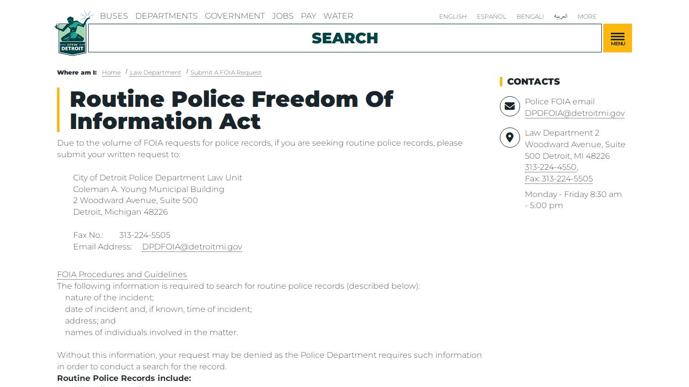 Routine Police Freedom Of Information Act | City of Detroit