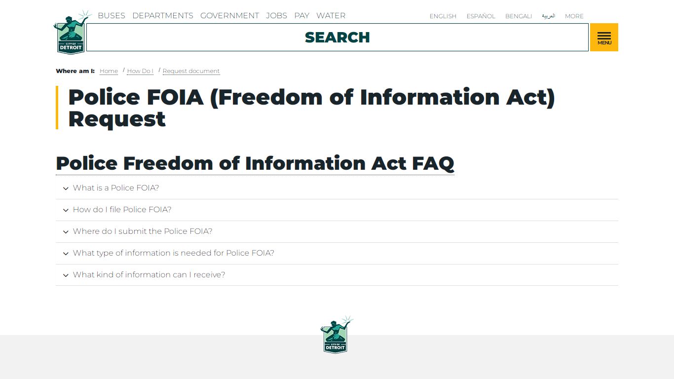 Police FOIA (Freedom of Information Act) Request | City of Detroit